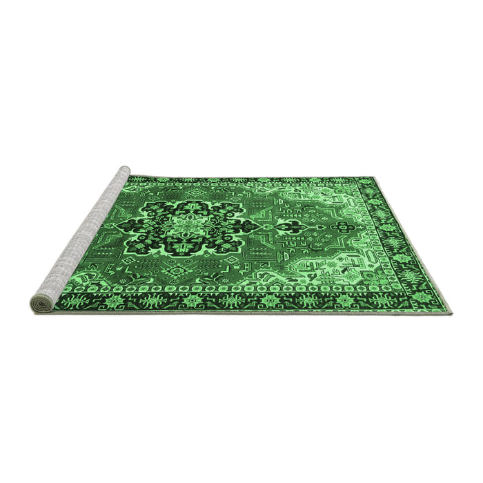 Sideview of Machine Washable Medallion Emerald Green Traditional Area Rugs, wshtr4166emgrn