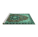 Sideview of Machine Washable Medallion Turquoise Traditional Area Rugs, wshtr4166turq