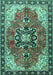 Machine Washable Medallion Turquoise Traditional Area Rugs, wshtr4166turq