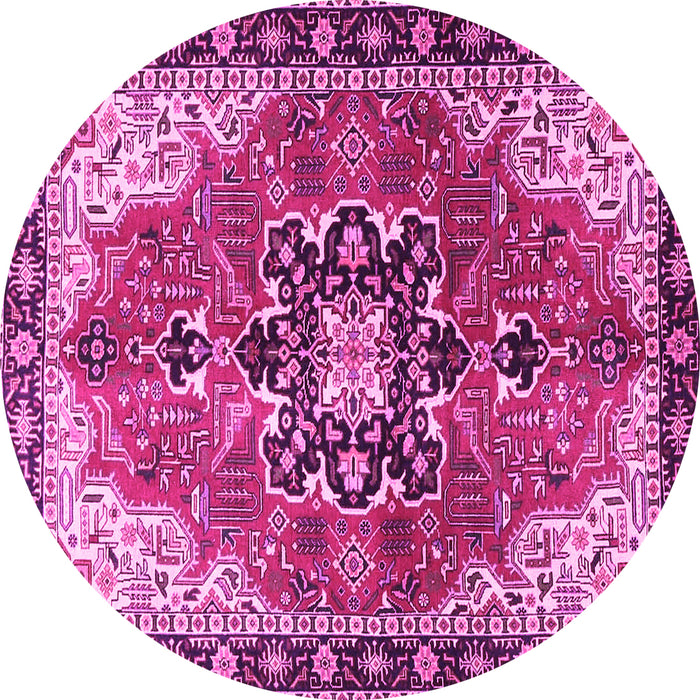 Round Machine Washable Medallion Pink Traditional Rug, wshtr4166pnk