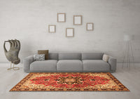 Machine Washable Medallion Orange Traditional Rug, wshtr4166org