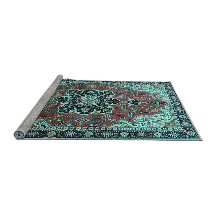 Sideview of Machine Washable Medallion Light Blue Traditional Rug, wshtr4166lblu