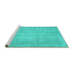 Sideview of Machine Washable Persian Turquoise Traditional Area Rugs, wshtr4167turq