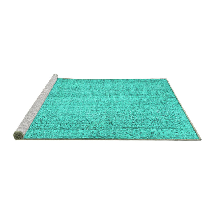 Sideview of Machine Washable Persian Turquoise Traditional Area Rugs, wshtr4167turq