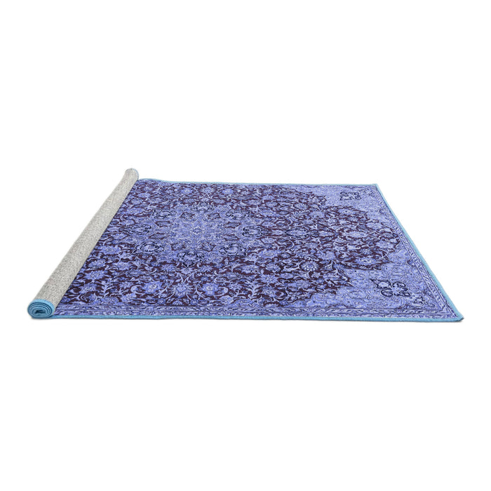 Sideview of Machine Washable Medallion Blue Traditional Rug, wshtr4168blu