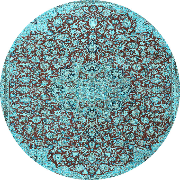 Round Medallion Light Blue Traditional Rug, tr4168lblu