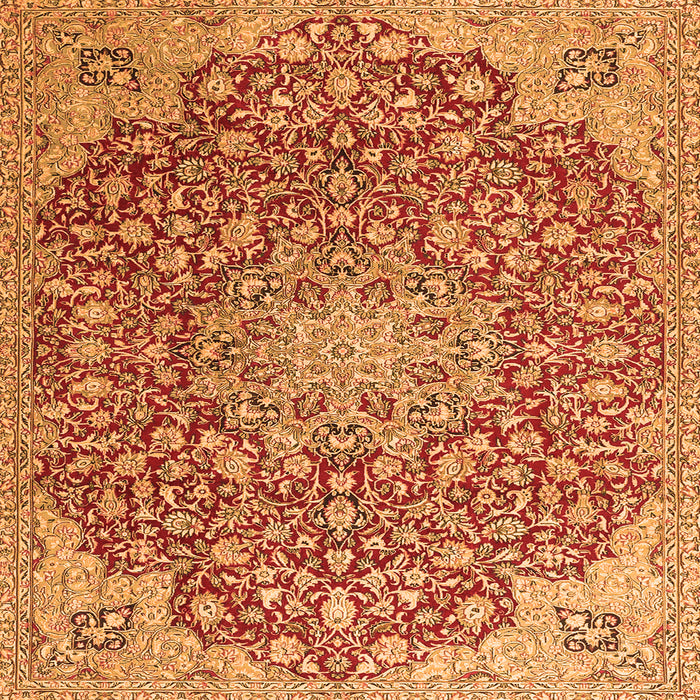 Round Machine Washable Medallion Orange Traditional Area Rugs, wshtr4168org