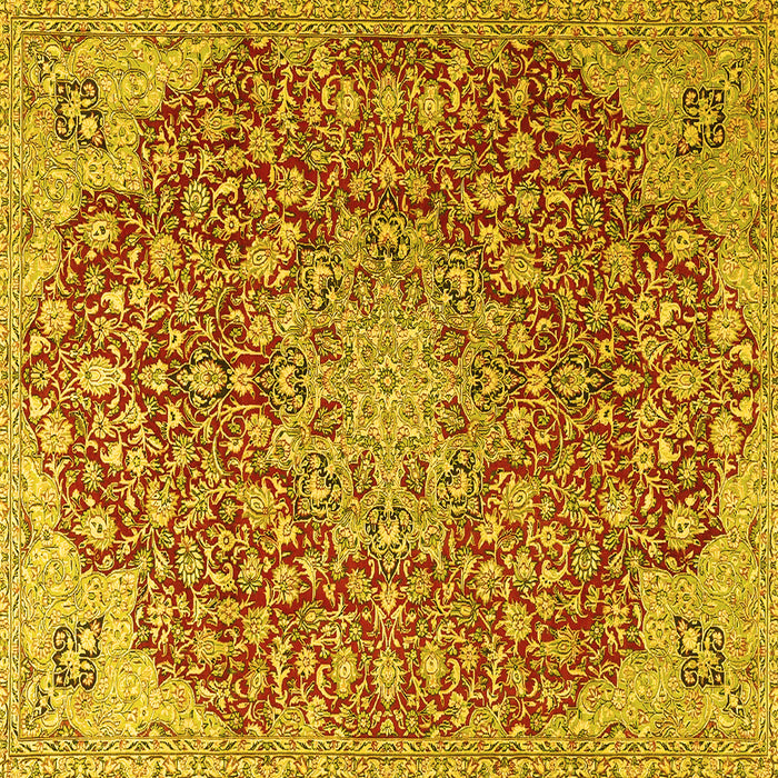 Square Machine Washable Medallion Yellow Traditional Rug, wshtr4168yw