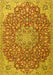 Machine Washable Medallion Yellow Traditional Rug, wshtr4168yw