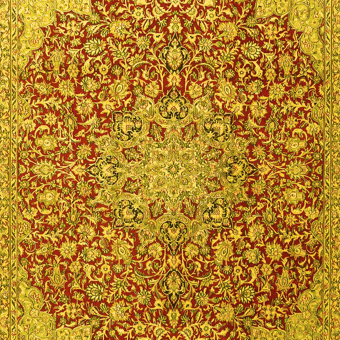 Machine Washable Medallion Yellow Traditional Rug, wshtr4168yw