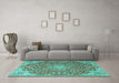 Machine Washable Medallion Turquoise Traditional Area Rugs in a Living Room,, wshtr4168turq