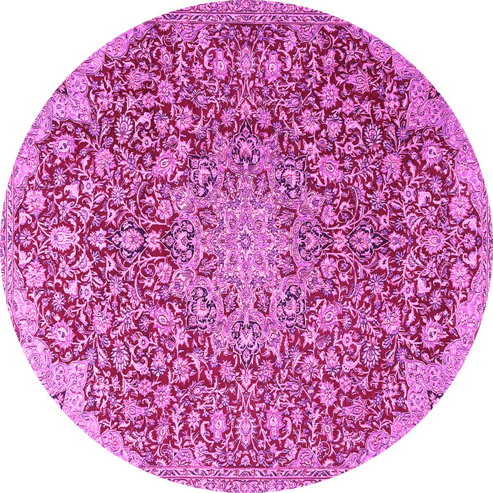 Round Machine Washable Medallion Pink Traditional Rug, wshtr4168pnk
