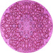 Round Machine Washable Medallion Pink Traditional Rug, wshtr4168pnk