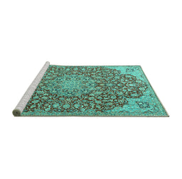 Sideview of Machine Washable Medallion Turquoise Traditional Area Rugs, wshtr4168turq