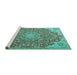 Sideview of Machine Washable Medallion Turquoise Traditional Area Rugs, wshtr4168turq