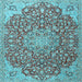 Square Machine Washable Medallion Light Blue Traditional Rug, wshtr4168lblu