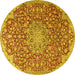 Round Machine Washable Medallion Yellow Traditional Rug, wshtr4168yw