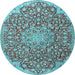 Round Machine Washable Medallion Light Blue Traditional Rug, wshtr4168lblu