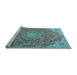 Sideview of Machine Washable Medallion Light Blue Traditional Rug, wshtr4168lblu