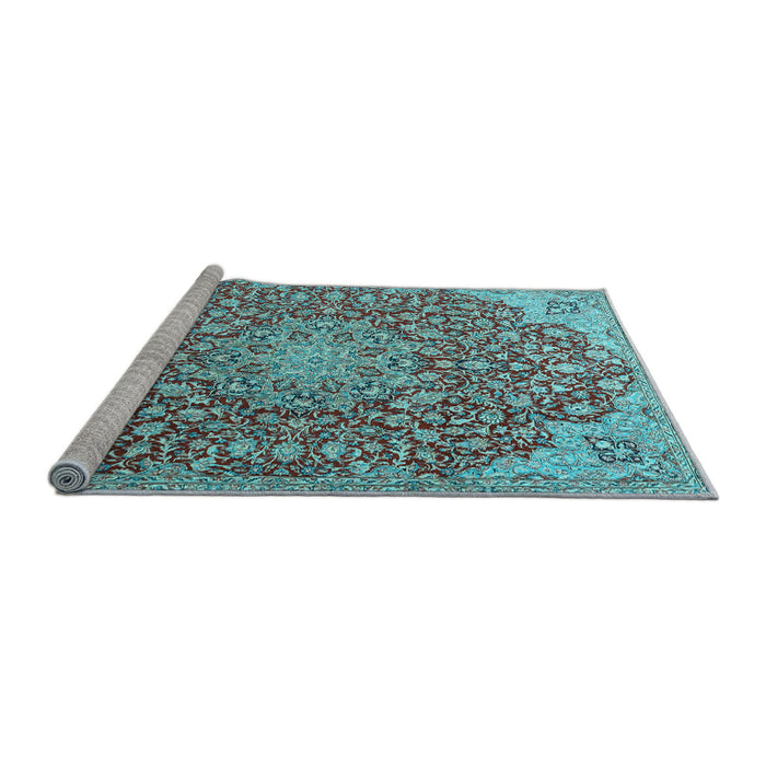 Sideview of Machine Washable Medallion Light Blue Traditional Rug, wshtr4168lblu