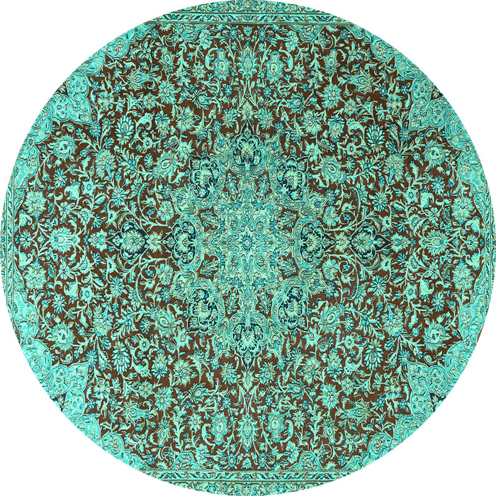 Round Medallion Turquoise Traditional Rug, tr4168turq