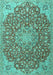 Machine Washable Medallion Turquoise Traditional Area Rugs, wshtr4168turq