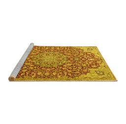 Sideview of Machine Washable Medallion Yellow Traditional Rug, wshtr4168yw