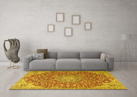 Machine Washable Medallion Yellow Traditional Rug, wshtr4168yw