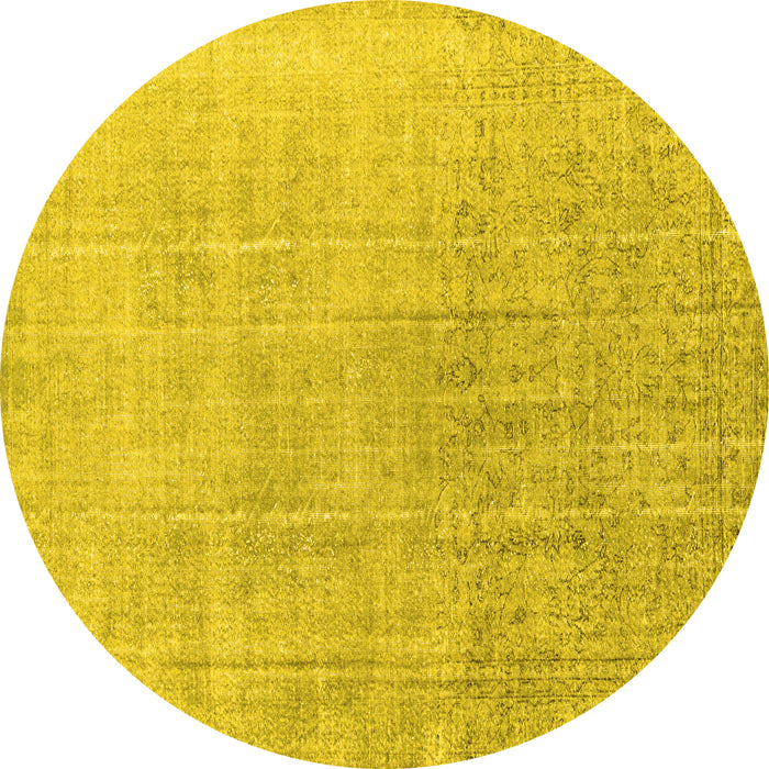 Round Machine Washable Persian Yellow Traditional Rug, wshtr4169yw