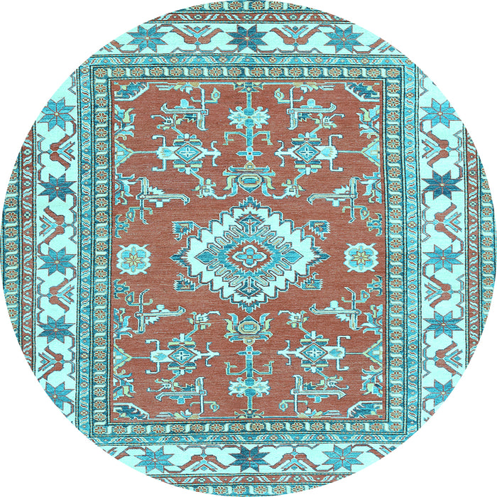 Round Machine Washable Geometric Light Blue Traditional Rug, wshtr416lblu