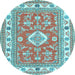 Round Machine Washable Geometric Light Blue Traditional Rug, wshtr416lblu