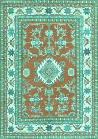 Geometric Turquoise Traditional Rug, tr416turq