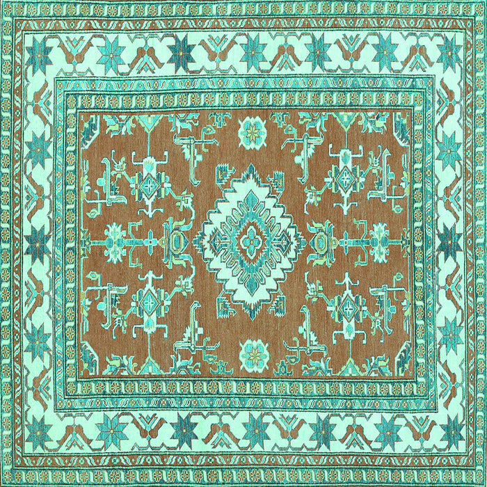 Square Machine Washable Geometric Turquoise Traditional Area Rugs, wshtr416turq