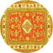 Round Geometric Yellow Traditional Rug, tr416yw