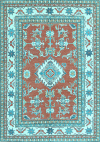 Geometric Light Blue Traditional Rug, tr416lblu