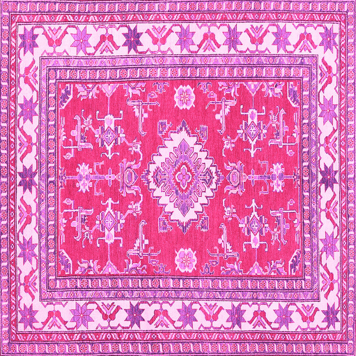 Square Machine Washable Geometric Pink Traditional Rug, wshtr416pnk