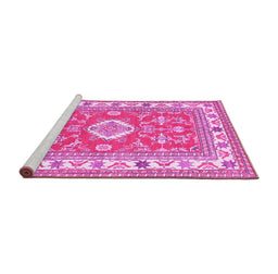 Sideview of Machine Washable Geometric Pink Traditional Rug, wshtr416pnk