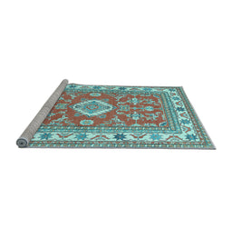Sideview of Machine Washable Geometric Light Blue Traditional Rug, wshtr416lblu