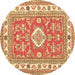 Round Geometric Brown Traditional Rug, tr416brn