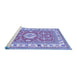 Sideview of Machine Washable Geometric Blue Traditional Rug, wshtr416blu