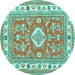 Round Machine Washable Geometric Turquoise Traditional Area Rugs, wshtr416turq