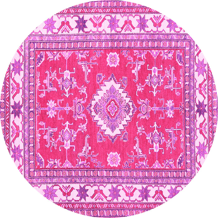 Round Machine Washable Geometric Pink Traditional Rug, wshtr416pnk