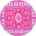 Round Machine Washable Geometric Pink Traditional Rug, wshtr416pnk