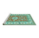 Sideview of Machine Washable Geometric Turquoise Traditional Area Rugs, wshtr416turq