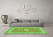 Machine Washable Geometric Green Traditional Area Rugs in a Living Room,, wshtr416grn