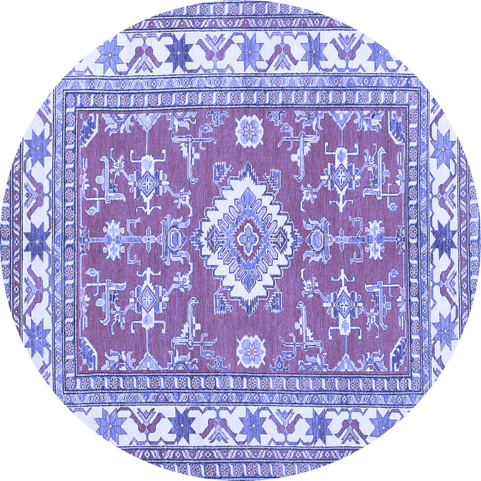 Round Machine Washable Geometric Blue Traditional Rug, wshtr416blu