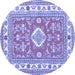 Round Geometric Blue Traditional Rug, tr416blu