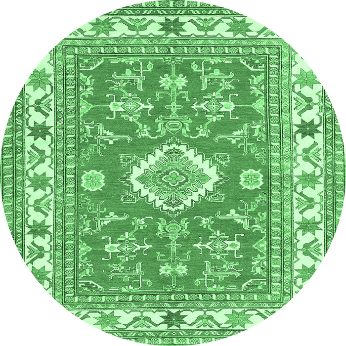 Round Machine Washable Geometric Emerald Green Traditional Area Rugs, wshtr416emgrn