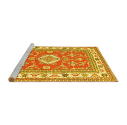 Sideview of Machine Washable Geometric Yellow Traditional Rug, wshtr416yw