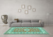 Machine Washable Geometric Turquoise Traditional Area Rugs in a Living Room,, wshtr416turq
